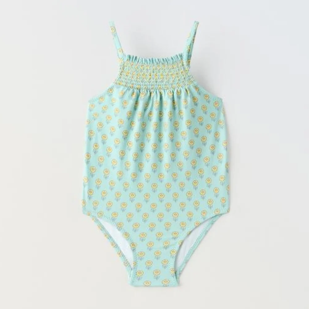 ZARA KIDS FLORAL SWIMSUIT WITH SMOCKING SIZE 5-6y